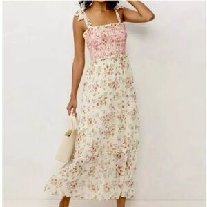 Lauren conrad smocked  floral midi dress size small